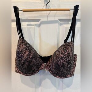 Victoria's Secret Push Up Bra 38DDD Pink/Black Snakeskin Print Padded Underwire